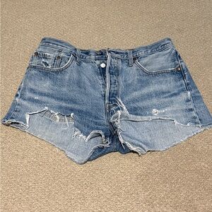 Levi's 501 Blue Distressed Jean Shorts
